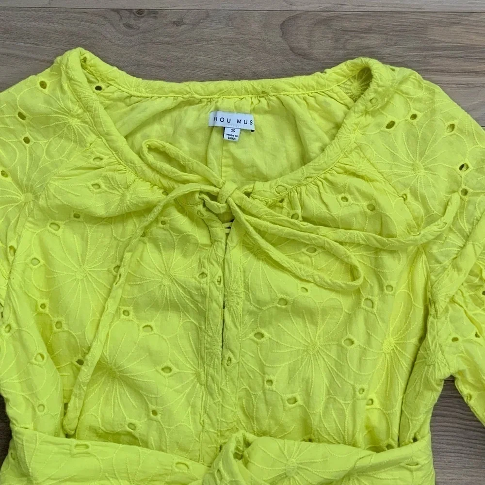 Miou Musse Lime Yellow Eyelet Dress - Picture 7 of 7